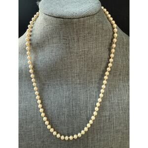 Vintage Necklace Marvella Faux Pearl Gold Tone Clasp Knotted Glass Signed 25”